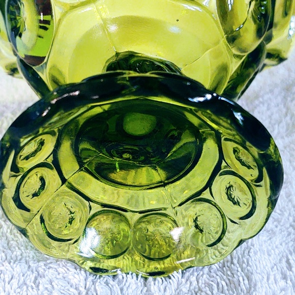 Vintage L. E. Smith Green Glass Footed Compote/Candy/Nut Dish Moon & Stars/MCM - Picture 9 of 16